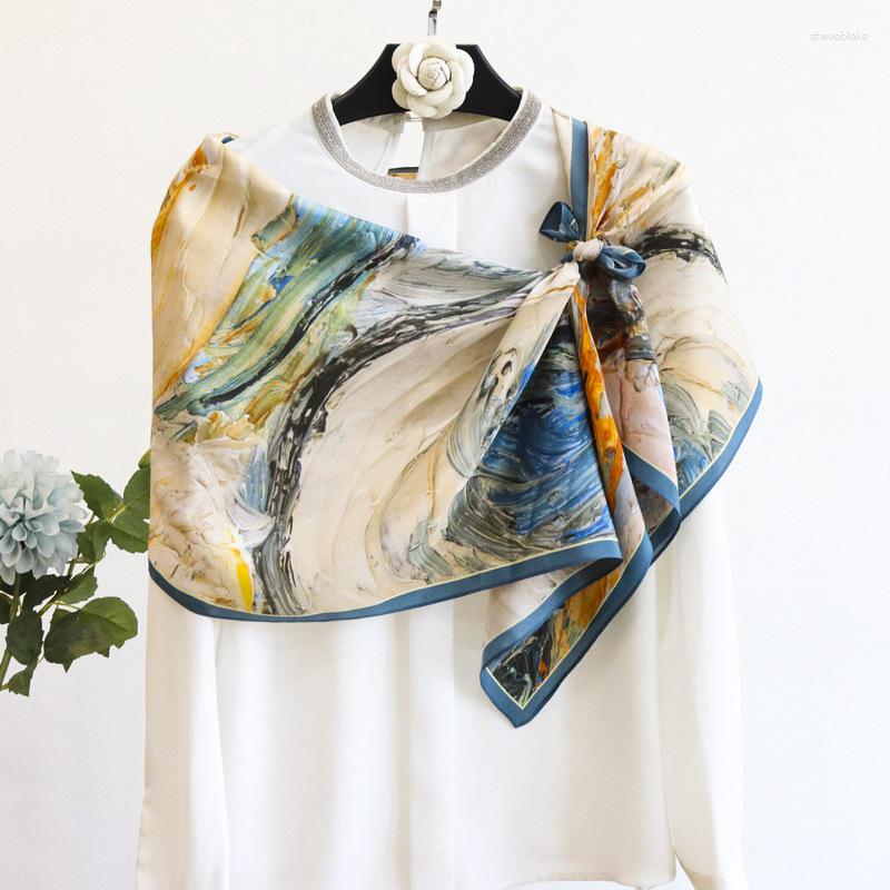 

Scarves High-end Elegant Women's Exquisite Abstract Oil Painting Quality Crepe De Chine Silk Summer Thin Style All-match Long Scarf