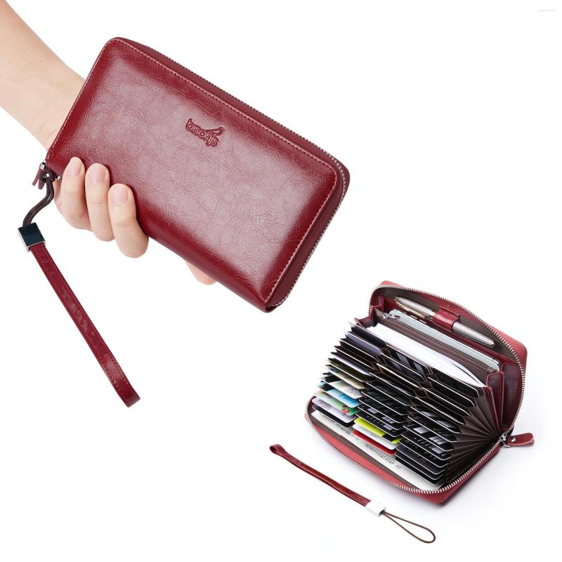 

Wallets Genuine Leather Wallet Women Big Capacity Double Zipper For Ladies Long Luxury Clutch Bag Coin Purse Card Holder, Wine red