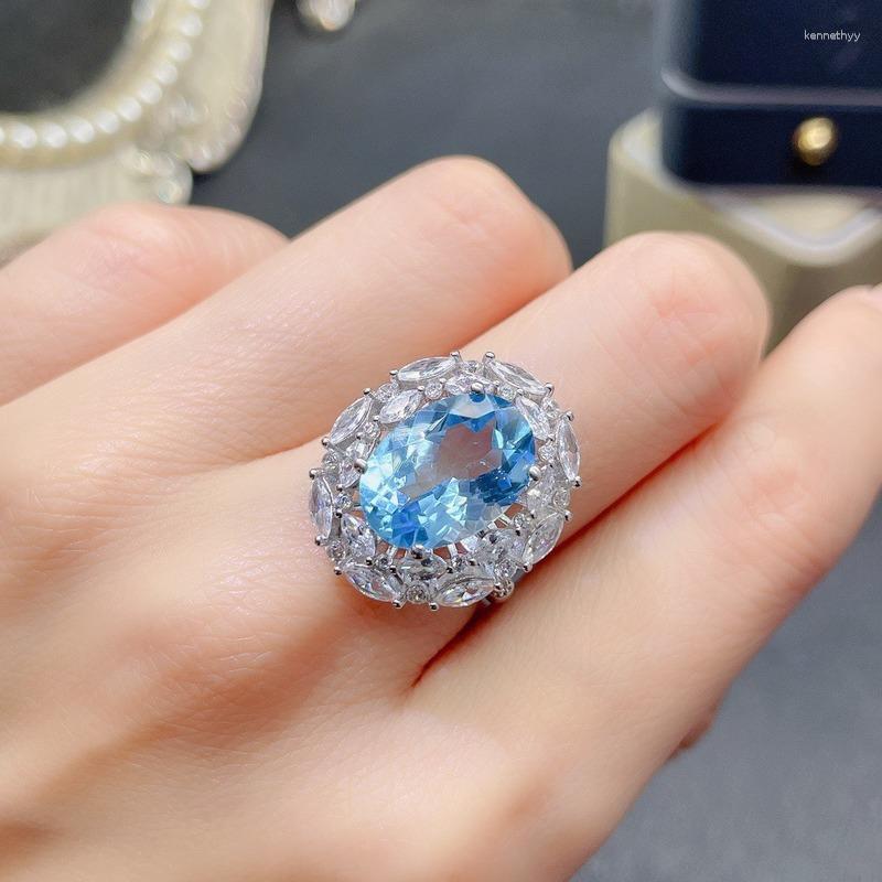 

Cluster Rings Women's Fashion Simple Blue Zircon Open Silver Ring Engagement Wedding Gift Jewelry Wholesale