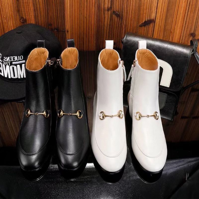 

Autumn winter zipper Martin boots woman Flat Travel sneaker leather lady letter ankle boot Soft cowhide women Metal buckle designer shoes Large size 35-42 with box, White