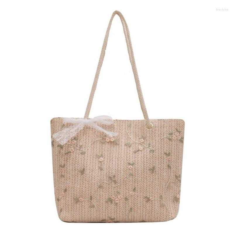 

Evening Bags Women Bag Lace Woven Lady Korea Japan Small Fresh Fashion Handbag Book Flower Casual Shoulder Big Totes, White