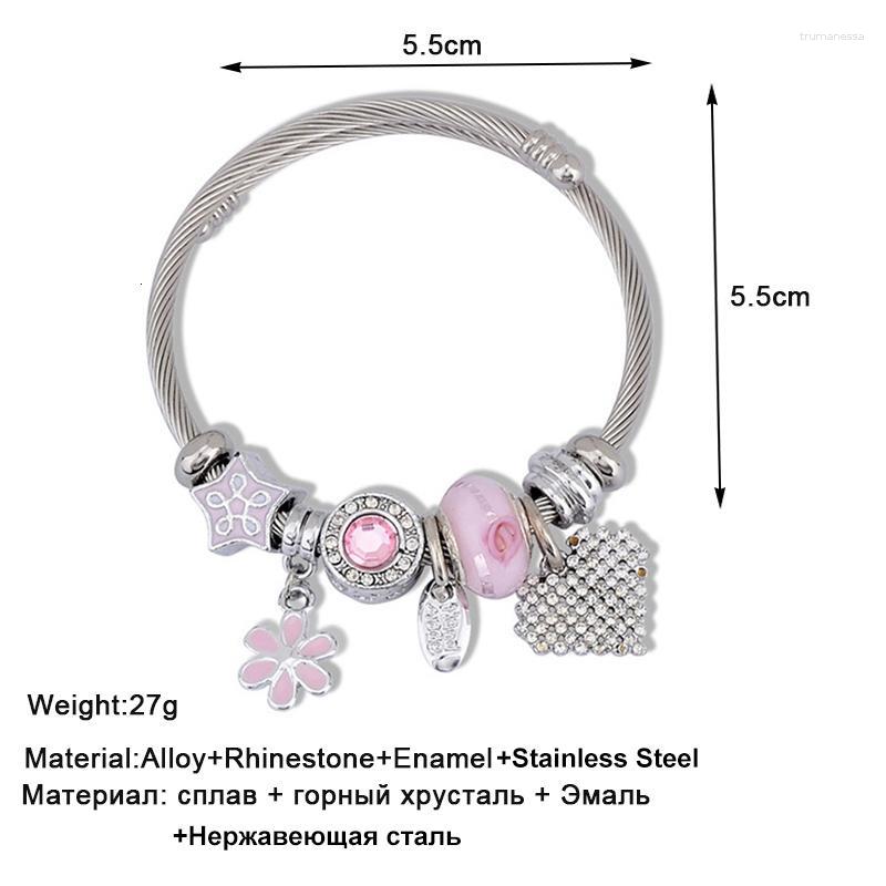 

Bangle Big Heart Love Stainless Steel Bracelet For Women Jewelry Luxury Flower Beads Charms Wristband Accesorios Mujer Gift 2023Bangle Raym2