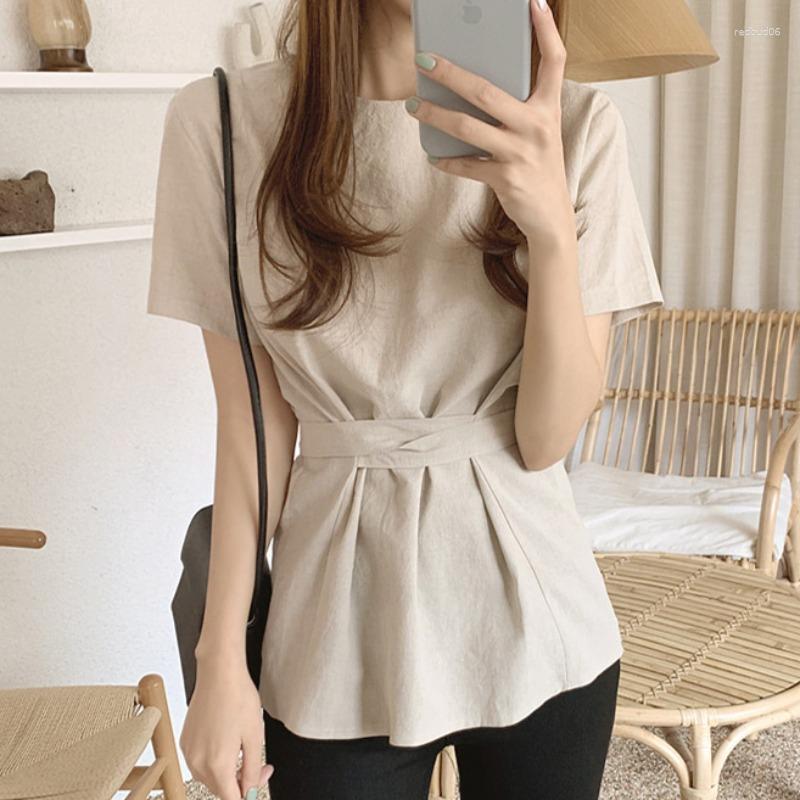 

Women' Blouses O Neck Bandage Top Loose Short Sleeve Blouse Blusas Mujer De Moda 2023 Retro Shirts For Women Camisas Femme Chemise Y2k, Apricot