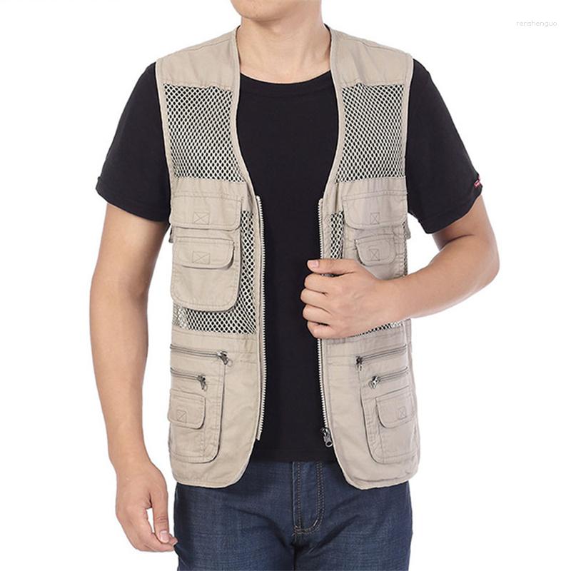 

Men' Vests Large Size Mens Mesh Loose Multi-Pockets Zipper Quick-Drying Casual Male Outdoor Jacket Sleeveless Breathable Waistcoat, Gray