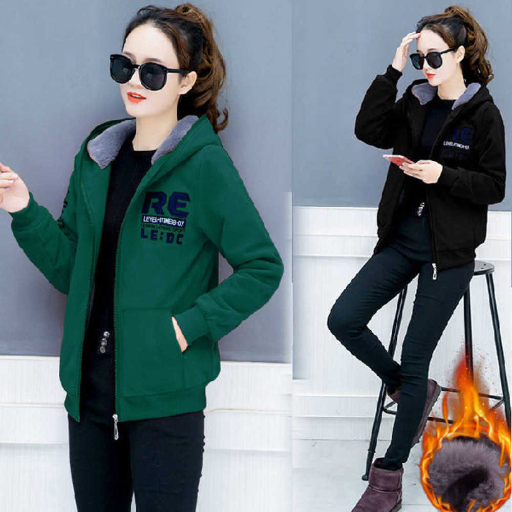 

winter Women's plush hooded sweater Korean version loose fitting Women's cardigan jacket biker womens leather jackets for Women, Black