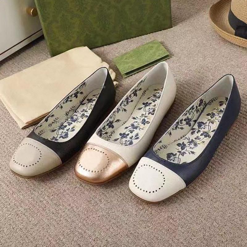 

designer Dress shoes Spring and Autumn Authentic cowhide letter Dance shoes women black Flat boat shoe Lady leather Trample Lazy Loafers Large size 35-42 with box