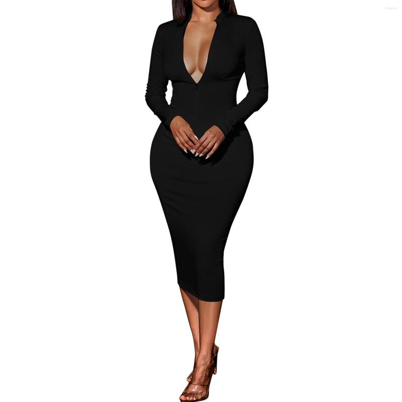 

Casual Dresses For Women Plus Size Zipper Long Sleeve Slim Fit Dress 2023 Wedding Guest Fashion Womens, Blue