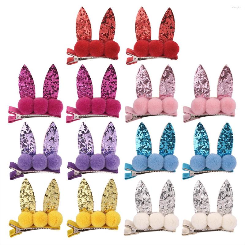 

Hair Accessories 7Pairs 14pcs/lot Girls Hairclips Set Sequin Hairpin Mini Pompom Barrettes Cartton Ear Double Prong Clips, Picture shown