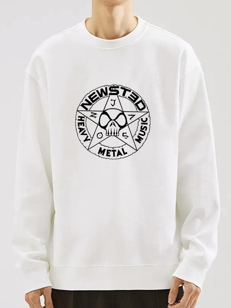 

Men's T Shirts Heavy Metal Music Print Long Sleeve Round Neck Sweatshirt, White