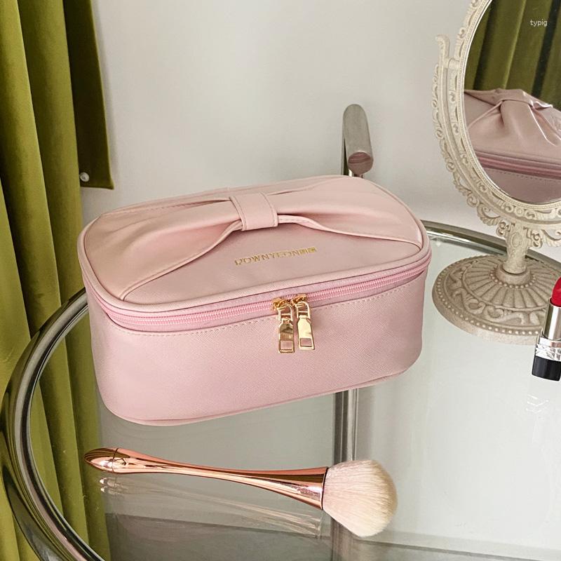 

Cosmetic Bags 2023 Cosmetics Portable Storage Bag Toiletry Large Capacity Waterproof Bow Pink Makeup