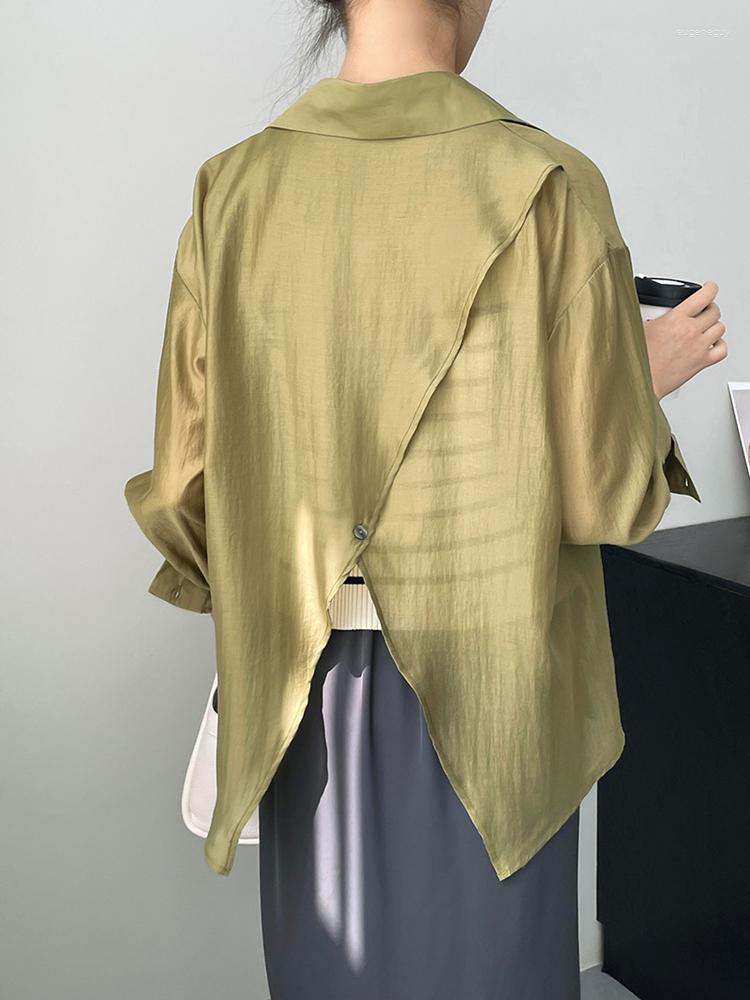 

Women' Blouses Vintage Long Sleeved Silk Shirts Women 2023 Spring Loose Turn Down Collar Lyocell Shirt Button Up Elegant Sunscreen Blouse, Dark pink