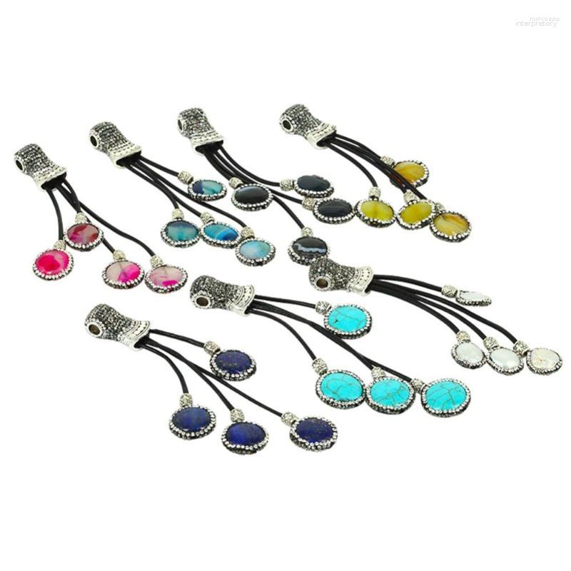 

Pendant Necklaces Women Vintage Flower Pattern Leather Choker Pearl Rhinestone Mix Color Stone Beads Charm Long Necklace Bohemian Jewelry