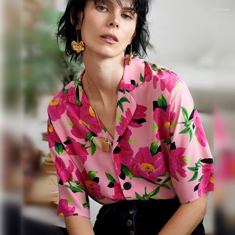 

Women' Blouses Women' Feminino Summer Retro Florals Print Notched Collar Shirts Nice Party Elegant Blazer Ladies NS775, Pink