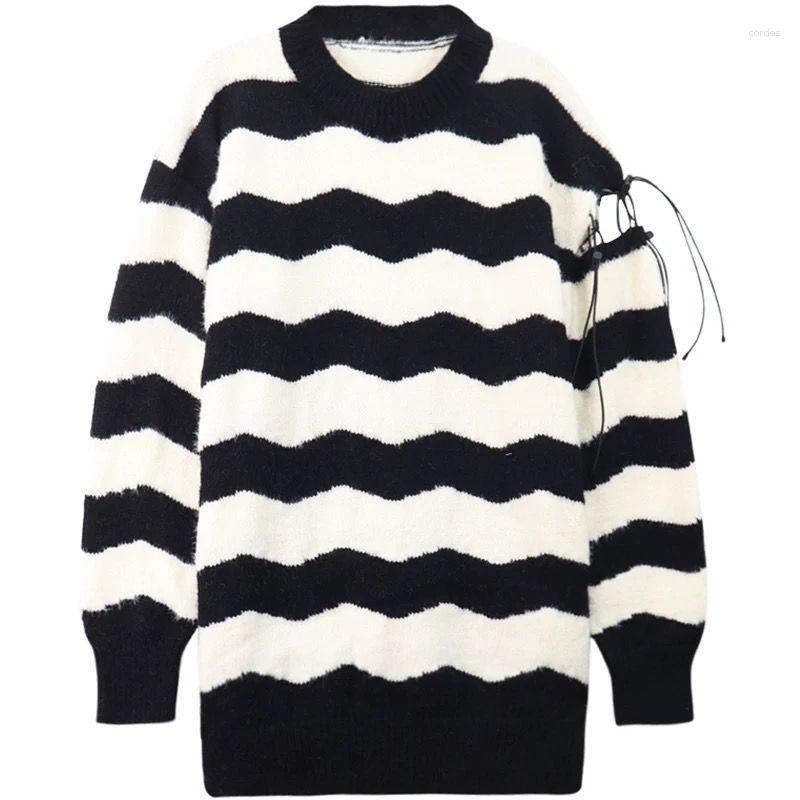 

Women's Sweaters Harajuku Punk Sweater Women Knitted Stripe Jumper Vintage Casual Oversized Long Sleeve Pullovers Female Streetwear Gothic, Black white