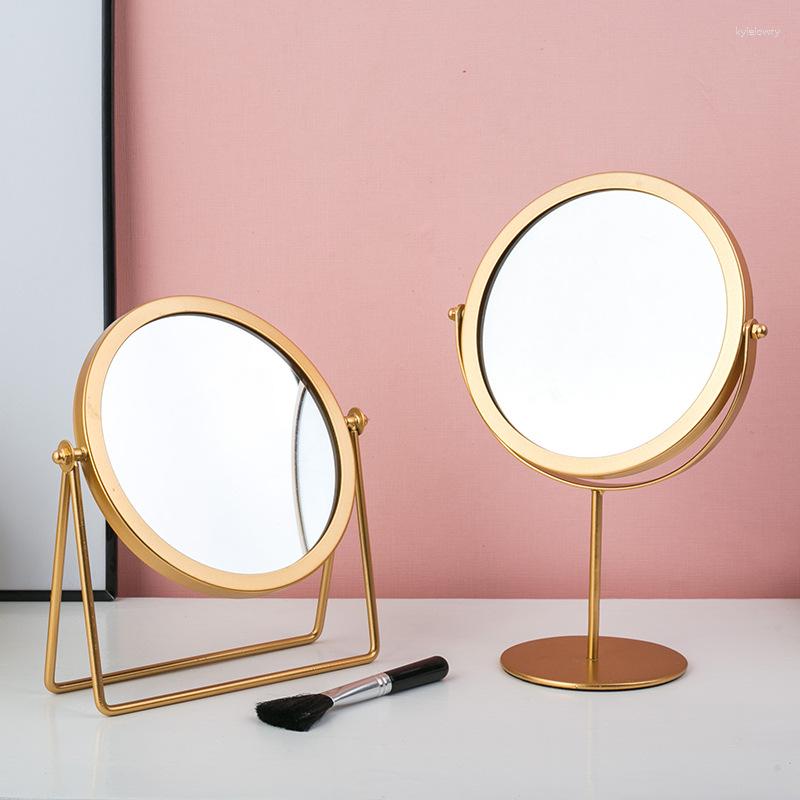 

Makeup Brushes Mirror Light Luxury Retro European Metal Gold Home Desktop Square Round Dormitory