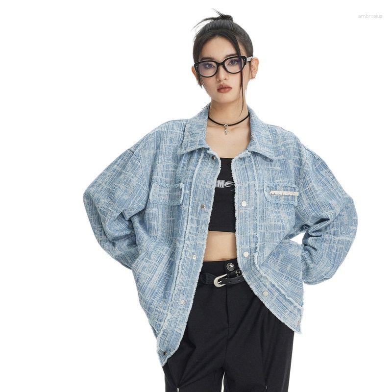 

Women' Jackets Retro Women' Loose Light Blue Jacket Turn-down Sanding OL Coat