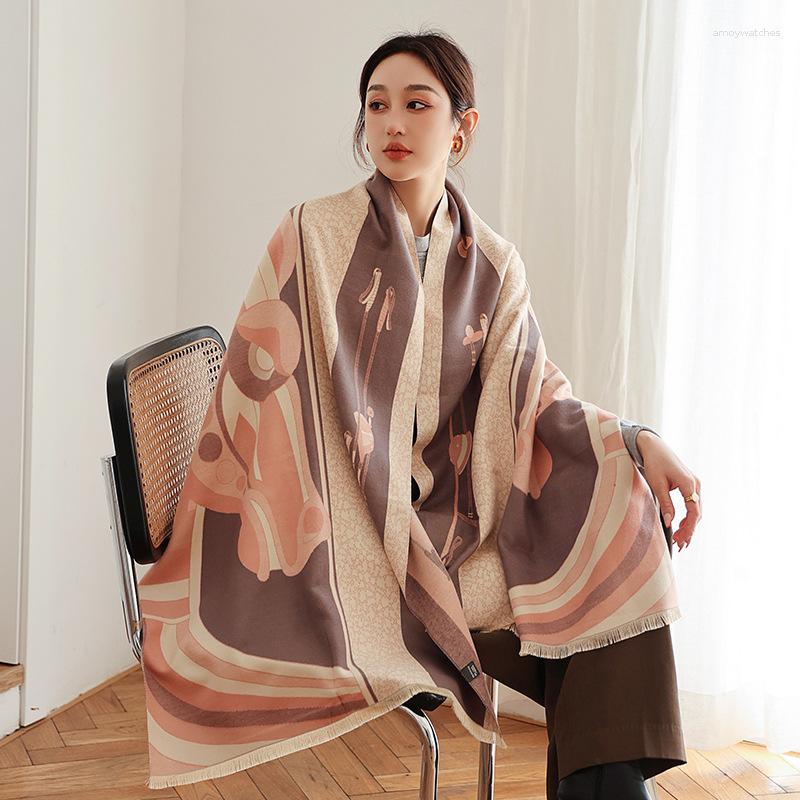 

Scarves 2023 Winter Scarf Women Cashmere Shawls Wraps Horse Print Pashmina Warm Thick Bufanda Foulard Blanket Female Stoles