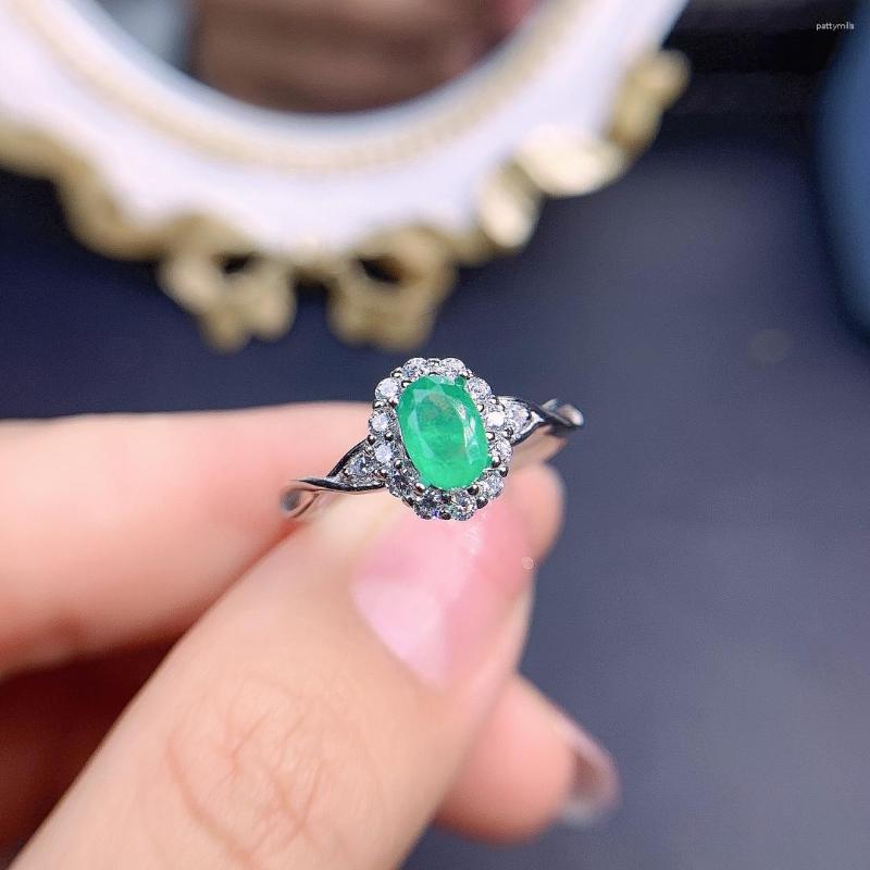 

Cluster Rings Sterling Silver 925 Ring Engagement Female Luxury Gem Natural Emerald Jewelry Original Date