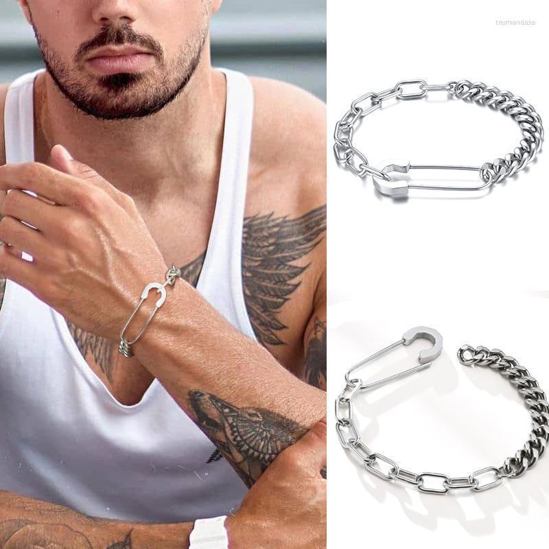 

Link Bracelets Chain Man Bracelet Safety Pin Half Cuban Rectangle Men JewelryLink Raym22
