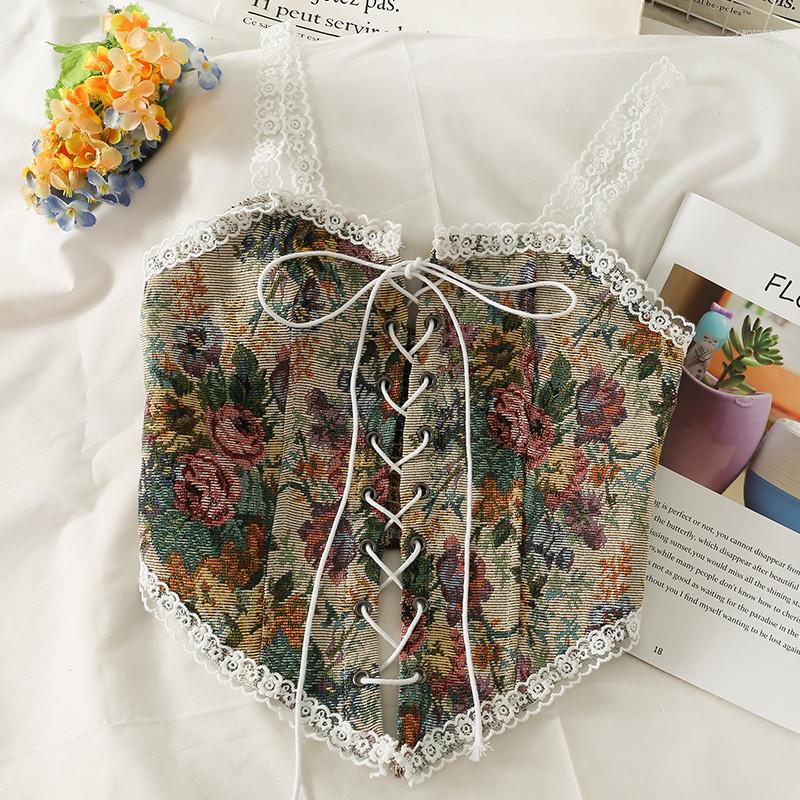 

Women's Tanks Summer Women Floral Print Lace Patchwork Camis Tie Bow Bandage Spaghetti Strap Ladies Backless Sleeveless Vest Short Tank Tops, As the photo