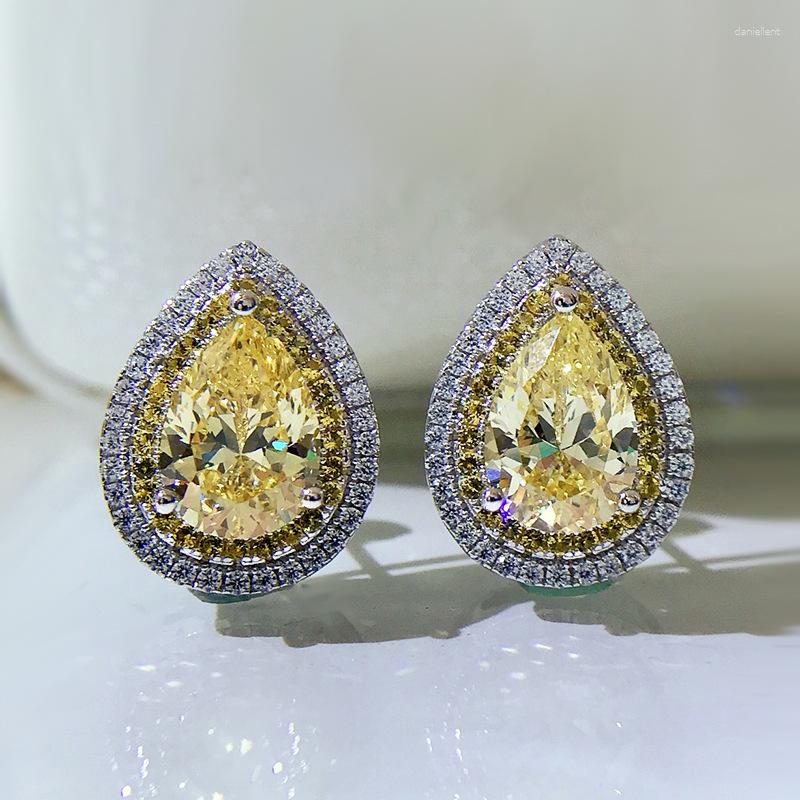 

Stud Earrings Jewelry 2023 925 Sterling Silver For Women Citrine Pear Shape 7 10MM Flower Cut High Carbon Diamond