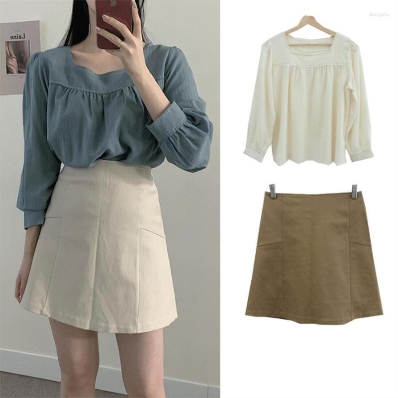 

Work Dresses Women' Clothing Autumn Fashion Thin Square Collar Shirt Skirt Suit, Shirt 1