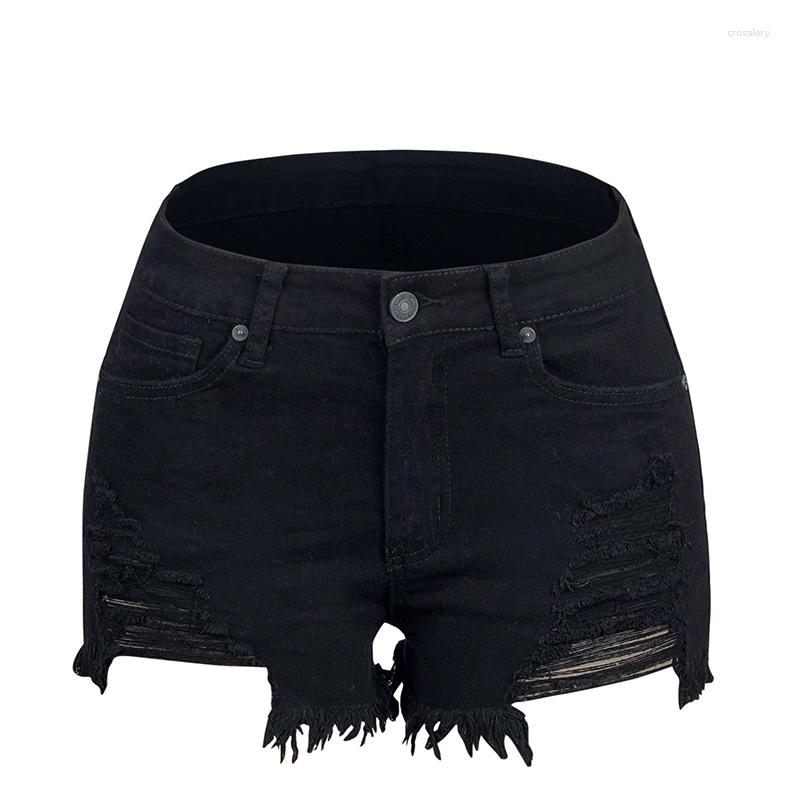 

Women's Shorts Casual Ripped Denim For Women High Waist Bottoms Streetwear Summer Black White Stretch Hole Jeans Ladies Minipants, Black shorts