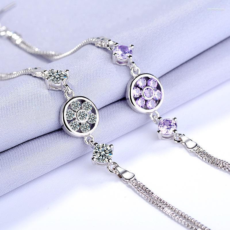 

Link Bracelets Chain Fashion Silver Woman Brand Jewelry Ladies Round Simple Charm For Women Raym22