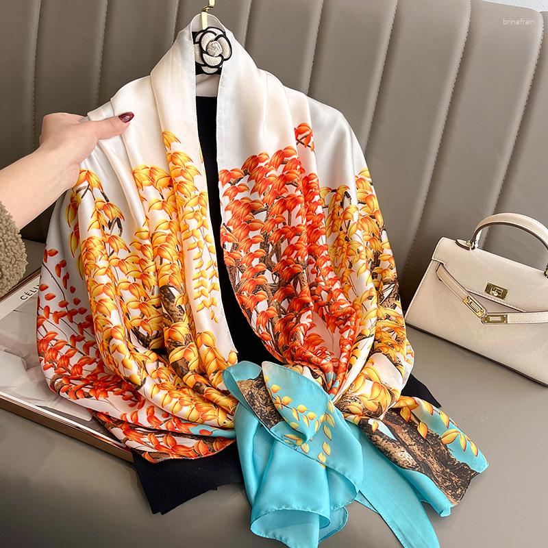 

Scarves Spring Silk Scarf Hijabs For Woman Luxury Designer Floral Bandana Foulard Fashion Summer Beach Pareo YD0836