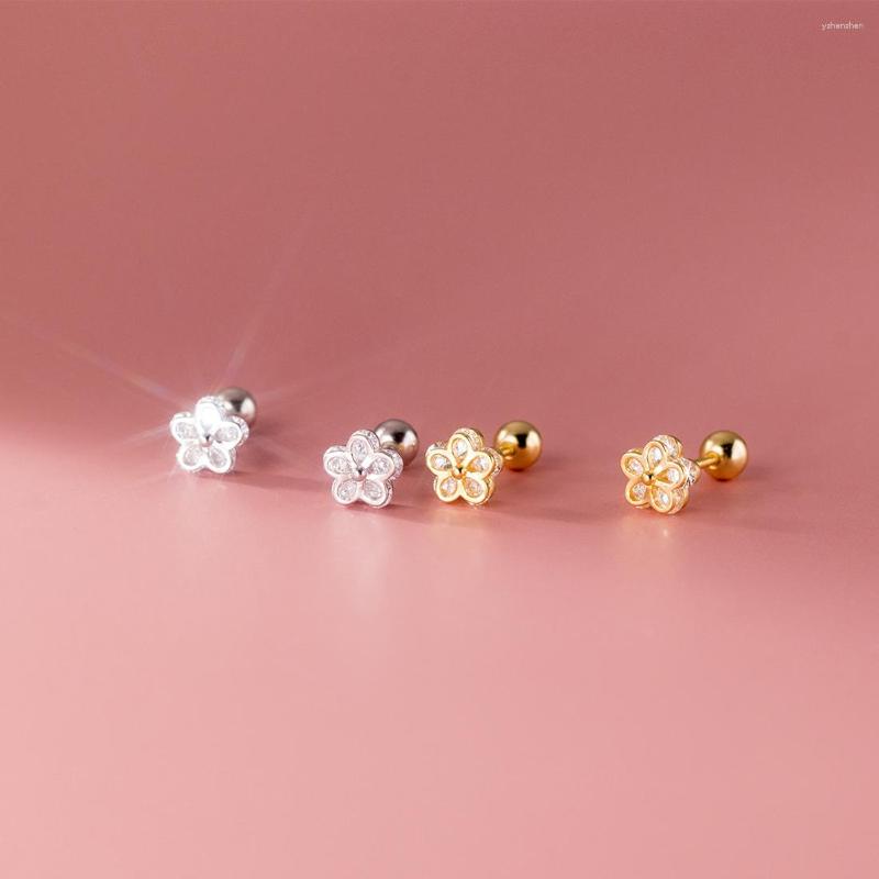 

Stud Earrings Silver 925 Earring 2023 Trendy Real Jewelry Femme Mini Flower Zircon Screw Plug Women Accessories Party Gift