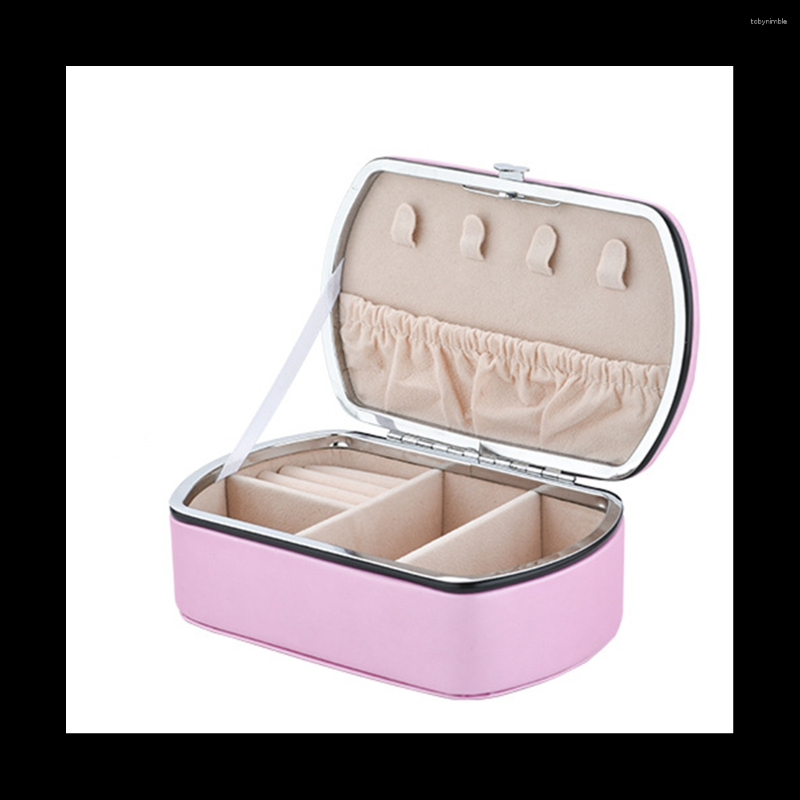 

Jewelry Pouches Portable Storage Box Travel Organizer Case Leather Earrings Necklace Ring Pink