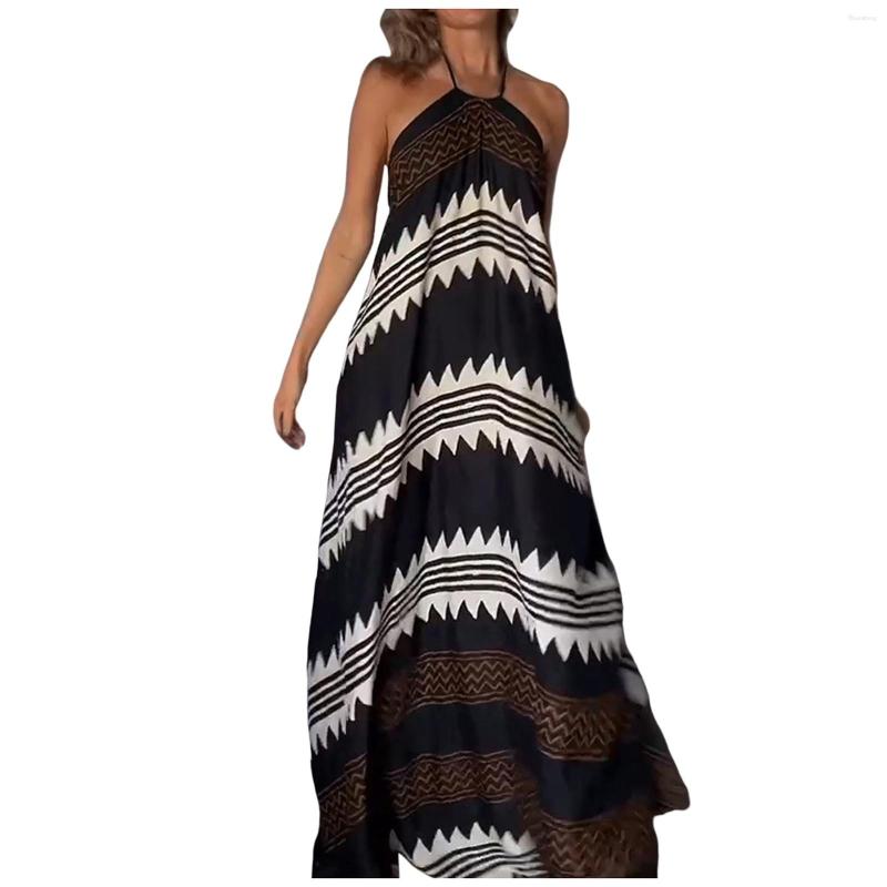 

Casual Dresses Women' Neck Hanging Printed Dress With Large Swing Vacation For Women Party Cute Maxi, Black