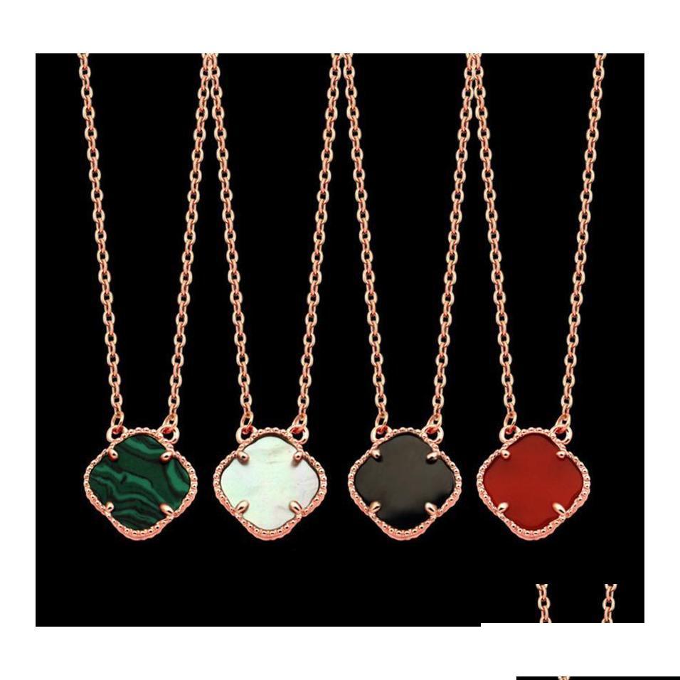 

Pendant Necklaces Top Quality Classic Style Women Luxury Designer Necklace Stainless Steel Four Leaf Clover Dhku7