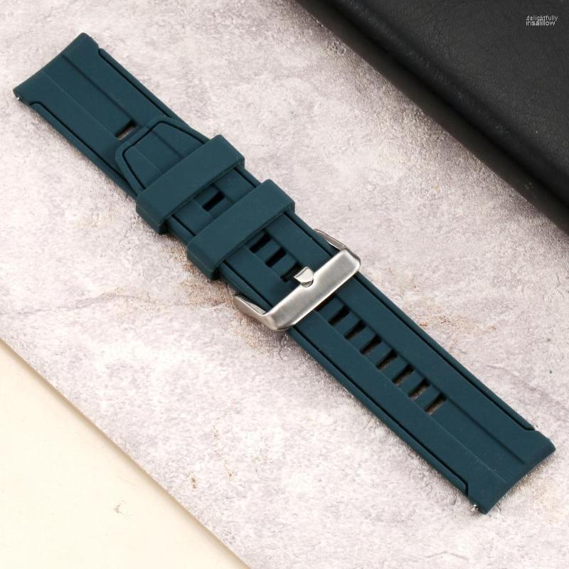 

Watch Bands 20mm Soft Silicone Strap Fashion Dark Green Replacement 17 Hole Pin Buckle Bracelet Men And Women Universal