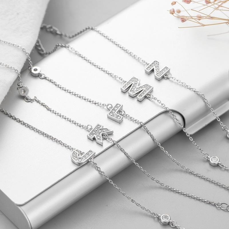 

Link Bracelets S925 Silver Plated 26 Alphabet Letter Adjustable Charm Bracelet Initial Zircon For Women Jewelry