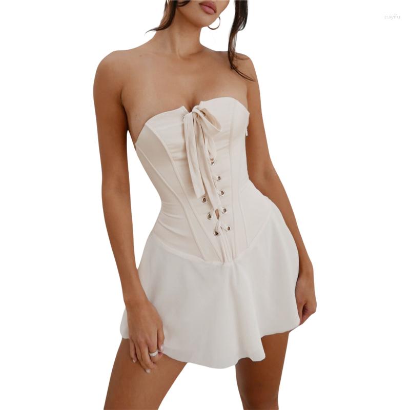 

Casual Dresses Xingqing Corset Dress Y2k Aesthetic Women Lace Up Bandage Off Shoulder Strapless A Line Mini 2000s Clothes Party Clubwear, As photo shows