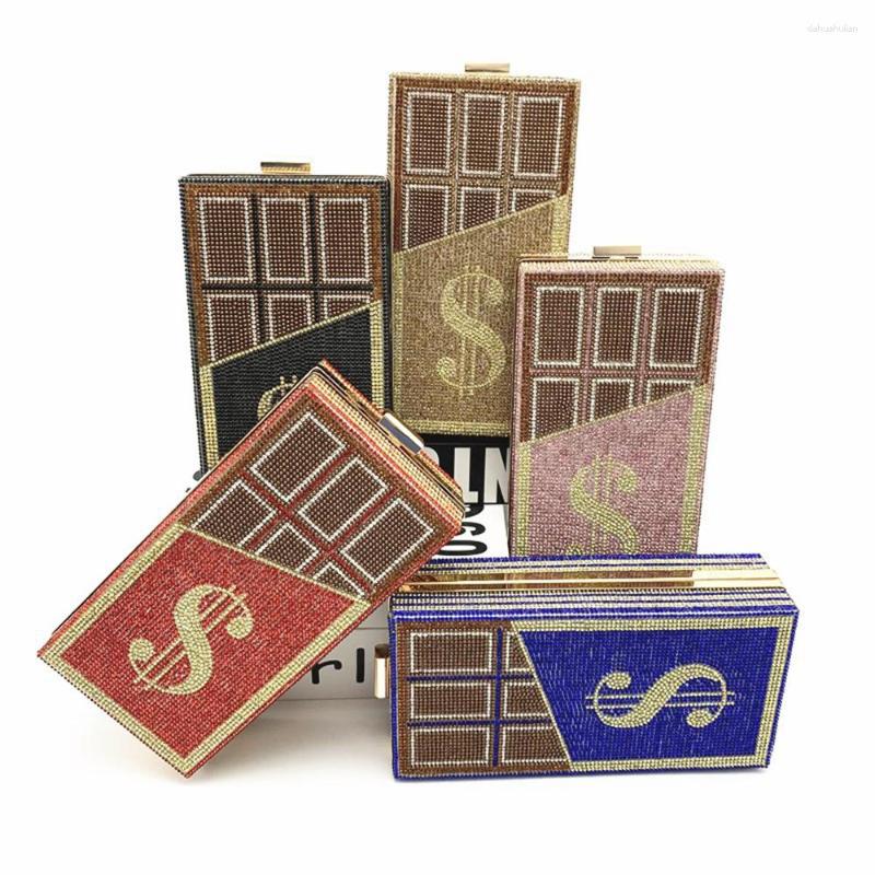 

Evening Bags Luxury Women Clutch Bag Shiny Rhinestone Chain Shoulder VIP Chocolate Small Square Handbag Banquet Purse, Red