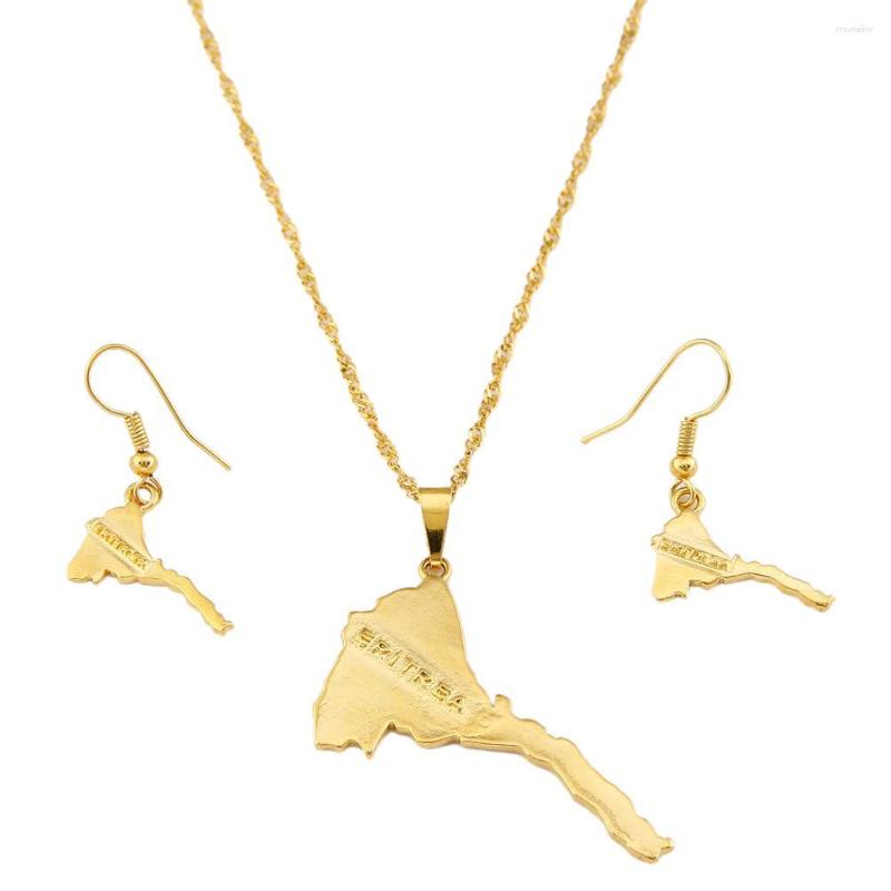 

Necklace Earrings Set Gold Color Eritrea Map Pendant Necklaces For Women Jewelry Of, Picture shown