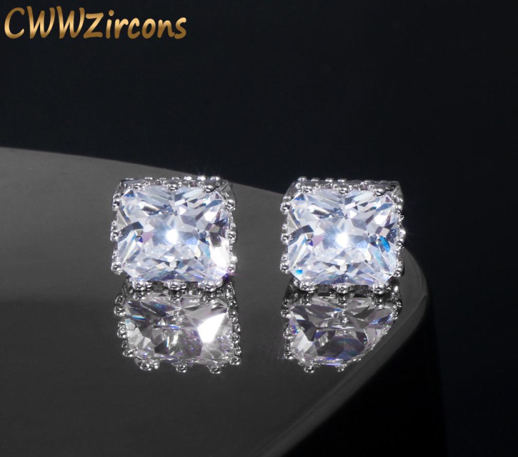 

CWWZircons 2020 new design white gold color square crown cubic zirconia big post stud earrings for women CZ0291250126