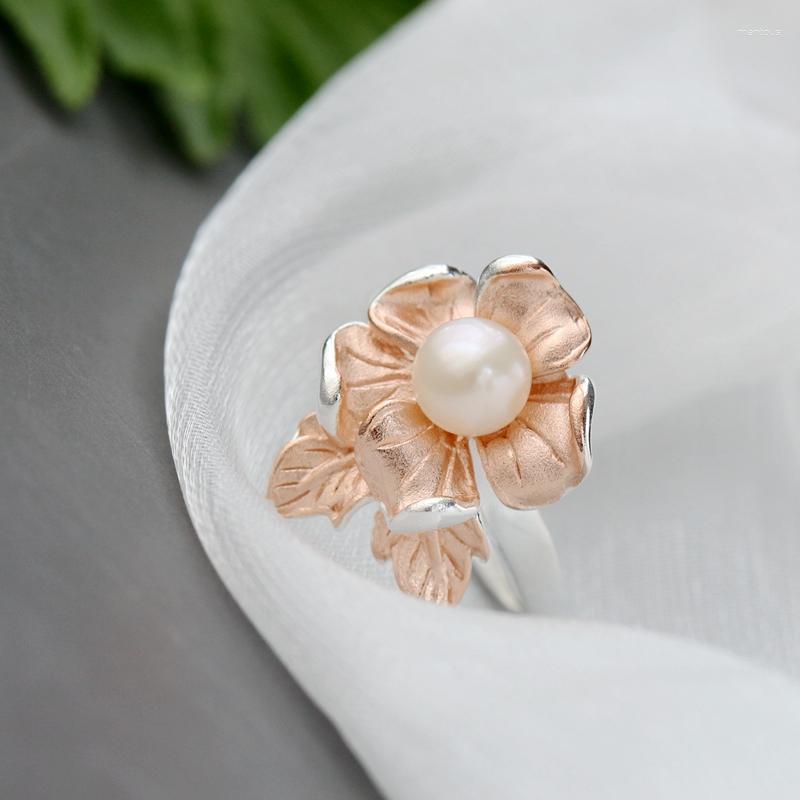 

Cluster Rings Classic 925 Sterling Silver Inlaid Natural Pearl Gold Plated Fashion Women Open Adjustable Ring Jewelry Gift