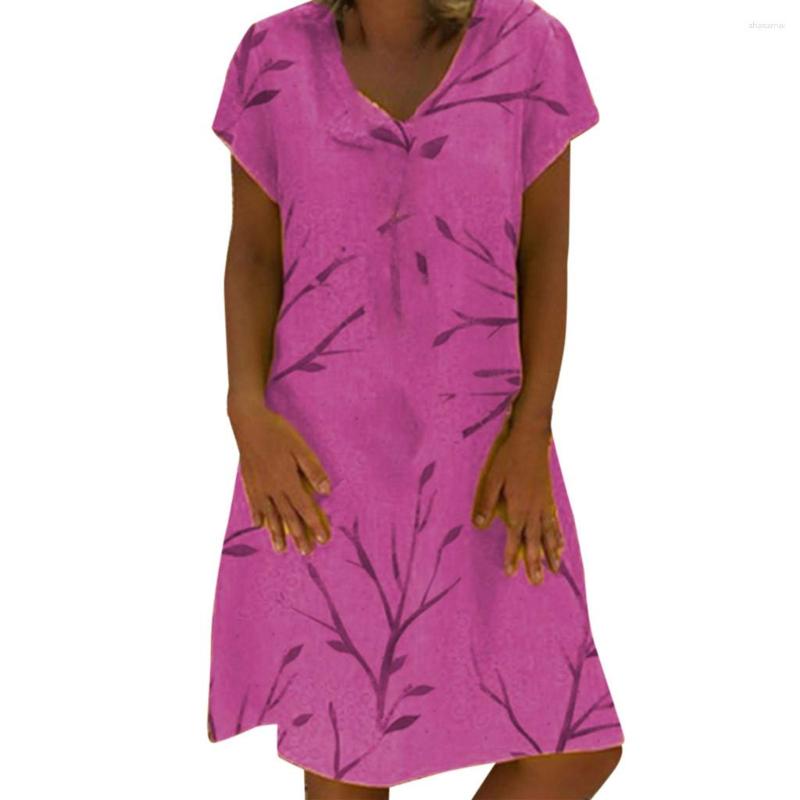 

Casual Dresses Vacation Style 2023 Women High Street Elegant Dress Midi A-Line Short Sleeve Robe Bottons V-Neck Printed Fashion Streetwear, Orange