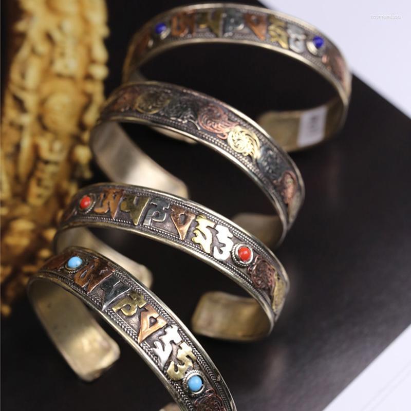 

Bangle Ethnic Style Handmade Copper Six-character Mantra Open Bracelet For Women Luxury Accessories Jewelry Bangles WholesaleBangle Raym22