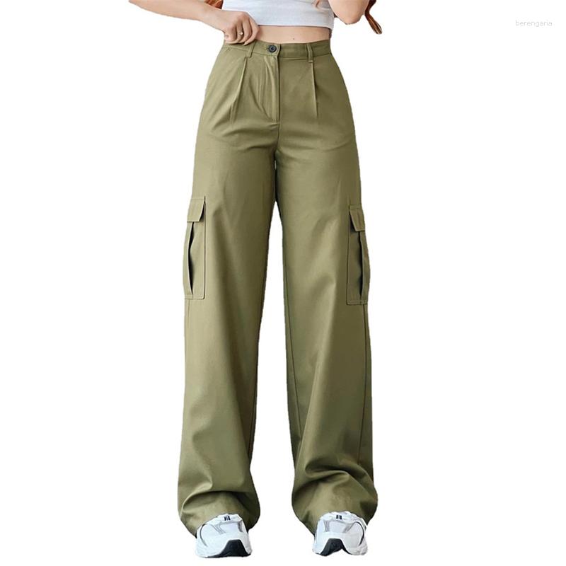 

Women' Pants 2023 Fashion Cargo Women Cotton Casual Trousers Spring Summer Solid Mid-waist Straight Lady Multiple Pockets, Apricot pink