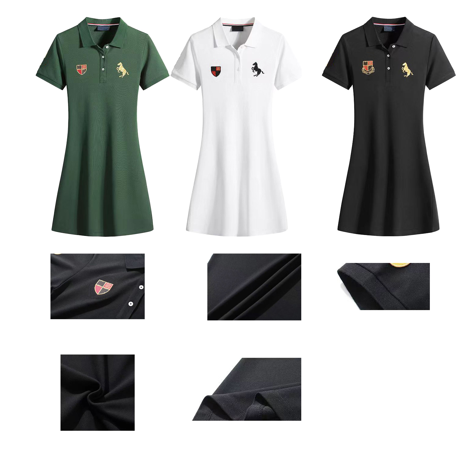 

Summer luxury brand designer slim body cover flesh shows slim lapels cinched waist A-line dress slim fit quick-drying mini polo skirt women's casual -XXXL, 01