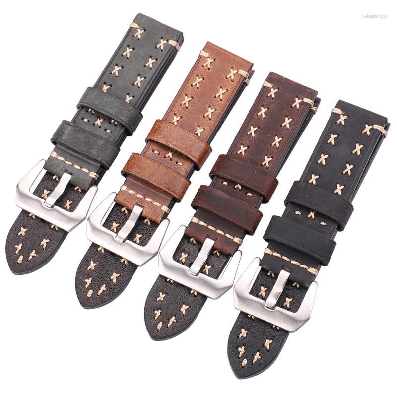 

Watch Bands Handmade Watchbands 22 24mm Italian Leather Vintage Band Strap Women Men Brown Black Green Coffee Accessories