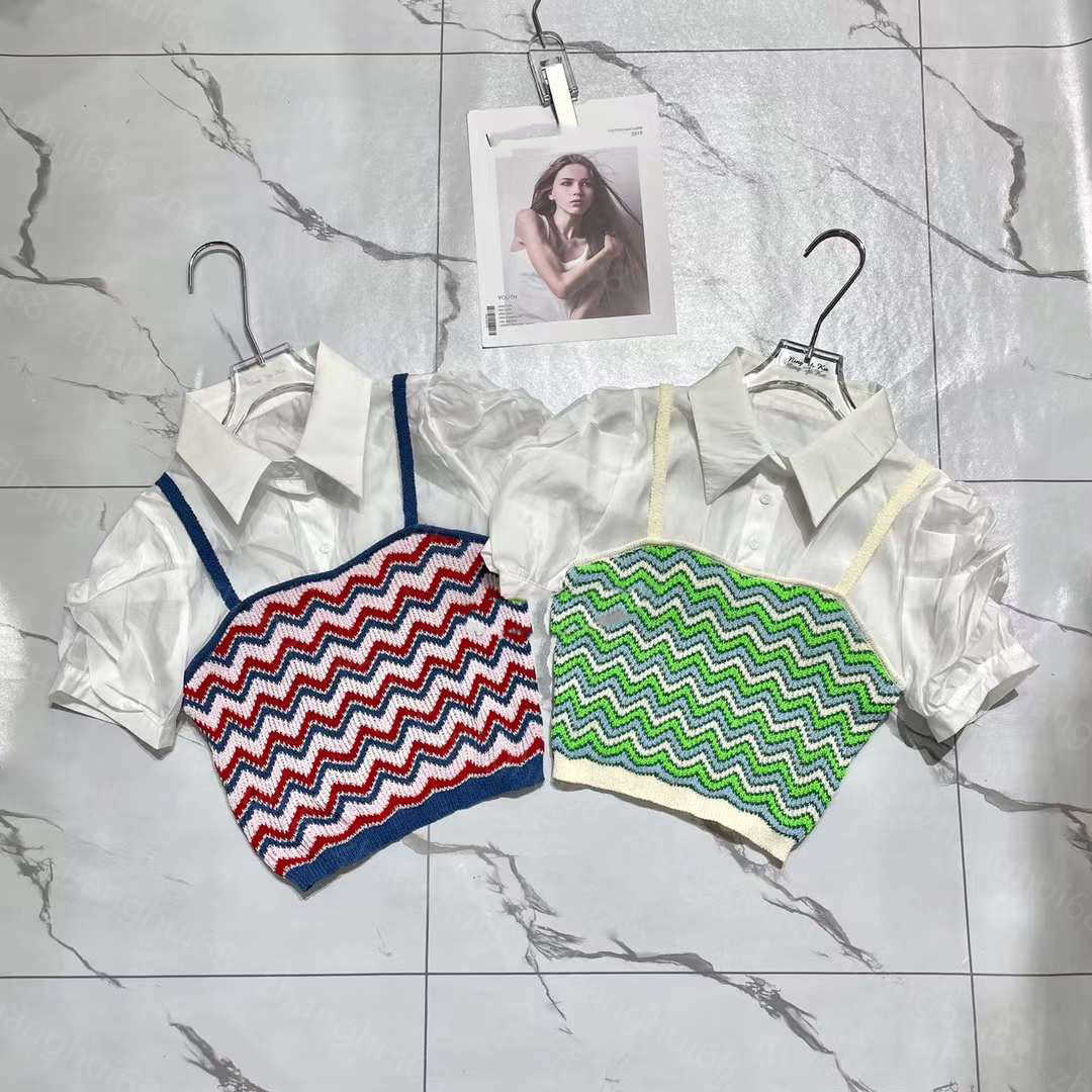 

23ss Womens Knits womens designer clothing Fake two wavy lapels knit short-sleeved shirt tops High quality womens clothes