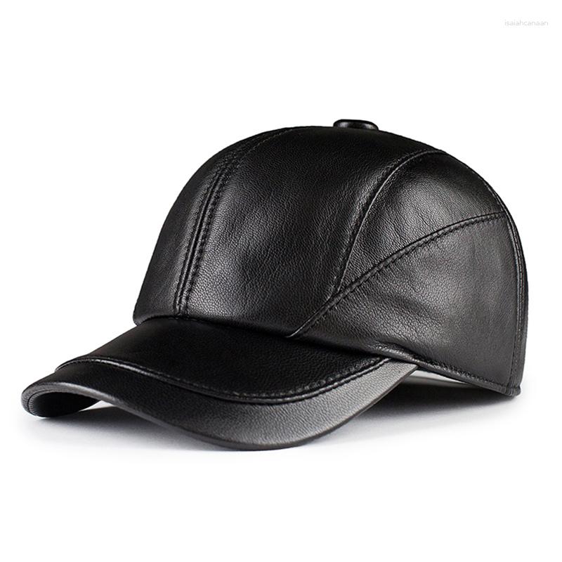

Ball Caps Genuine Sheepskin Earlap Fall Winter High Quality Real Sheep Leather Hats Casual Outdoor Baseball Cap Men Women, Black