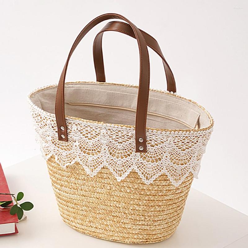

Evening Bags Lace Straw Bag For Women Shoulder Large Capacity Tote Rattan Boho Basket Woven Summer Beach Casual Top Handle