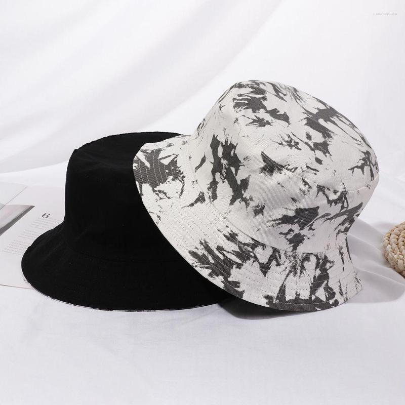 

Berets 2023 1PC Tie Dye Bucket Hats Reversible Double-Side-Wear Hat Soft Print Packable Outdoor Sun Fisherman Caps Women, Picture shown