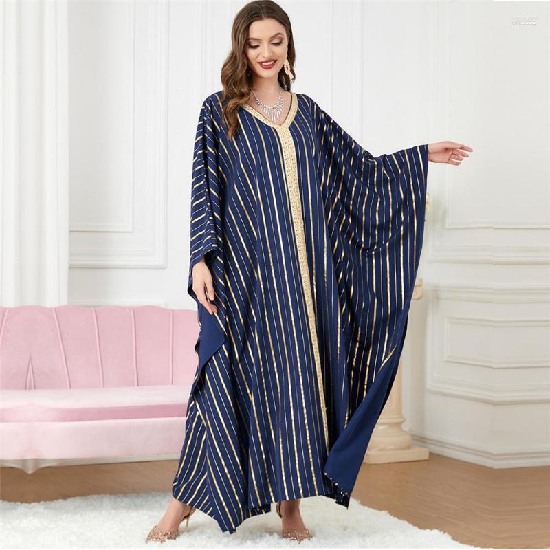 

Ethnic Clothing Stripe Abaya Muslim Women Loose Batwing Sleeve Maxi Dress Dubai Turkey Arab Islamic Kaftan Moroccan Jilbab Gown Caftan